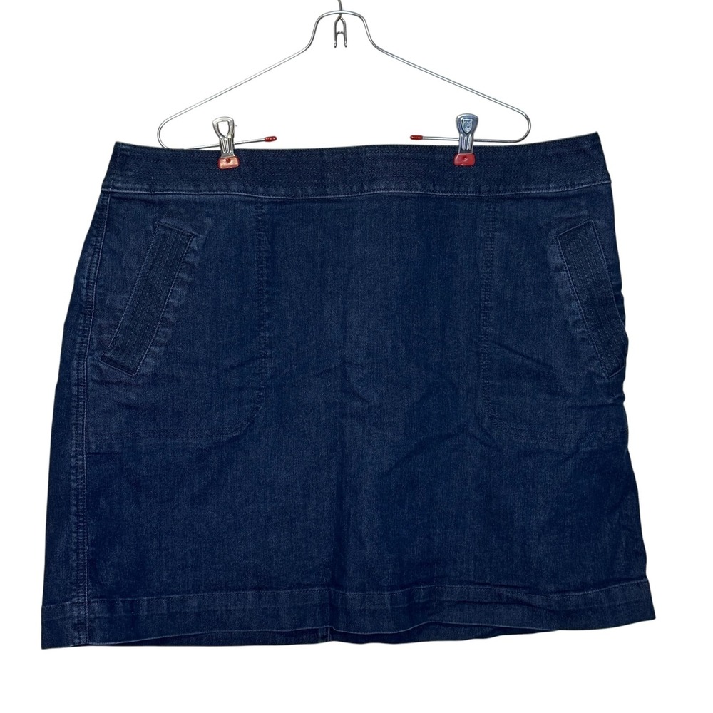 Loft Plus Denim Skirt Mini A-Line Faux Pockets Minimalist Dark Wash Blue Sz. 16